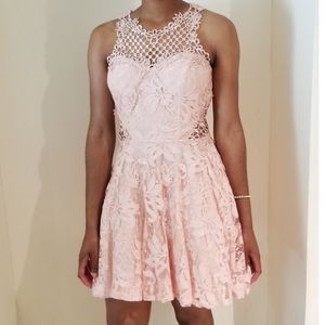 City Studio Pink Formal Short Lace Dress cutouts